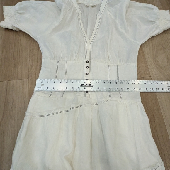 Anthropologie White Linen Puff Sleeve Low Cut Asymetrical Dress Size L - Picture 4 of 8